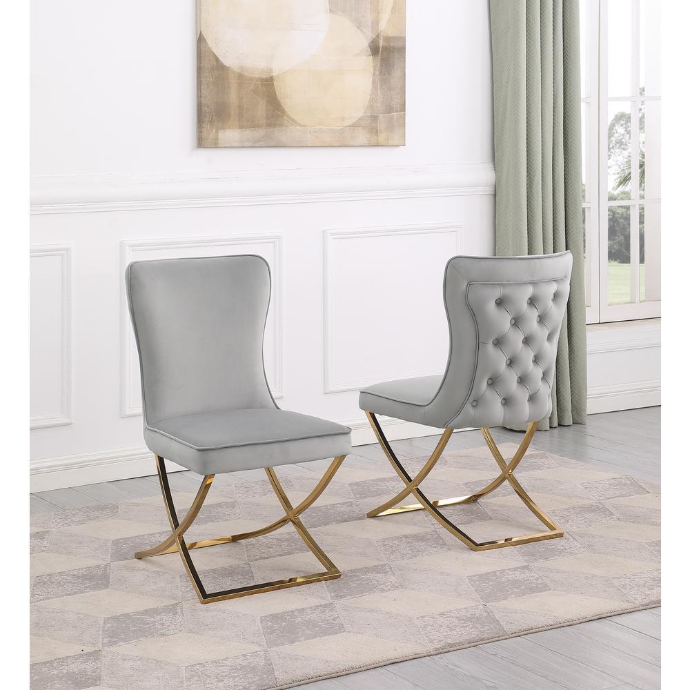 Best Master Furniture Blythe Grey Velvet with Gold Dining Chairs, Set of 2