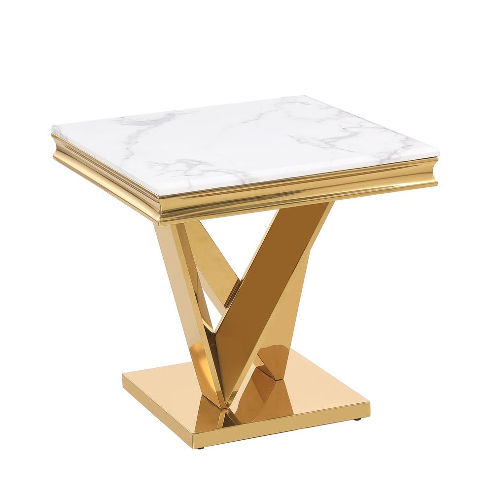 Best Master Furniture Blythe Stone Marble Laminate Gold End Table