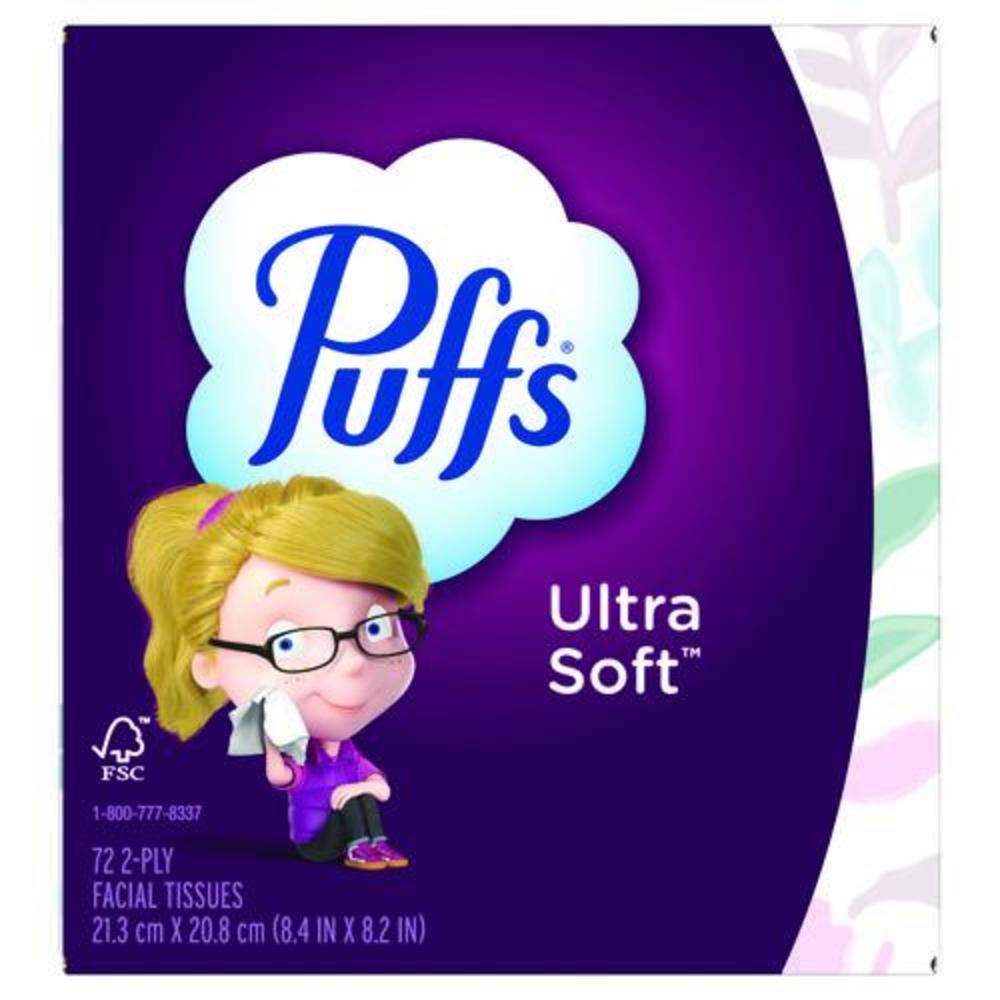 Puffs Ultra Soft Facial Tissue, 2-Ply, White, 72 Sheets/Box, 24 Boxes/Carton