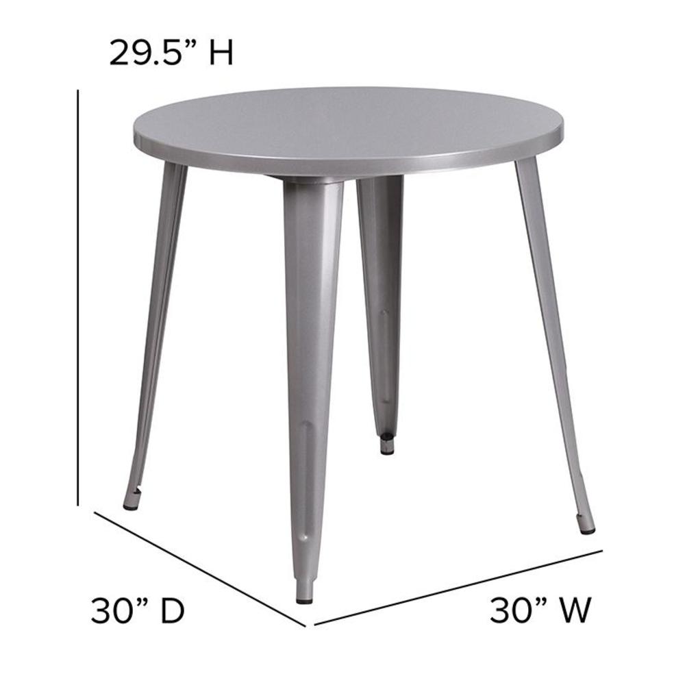 Flash Furniture Commercial Grade 30" Round Silver Metal Indoor-Outdoor Table