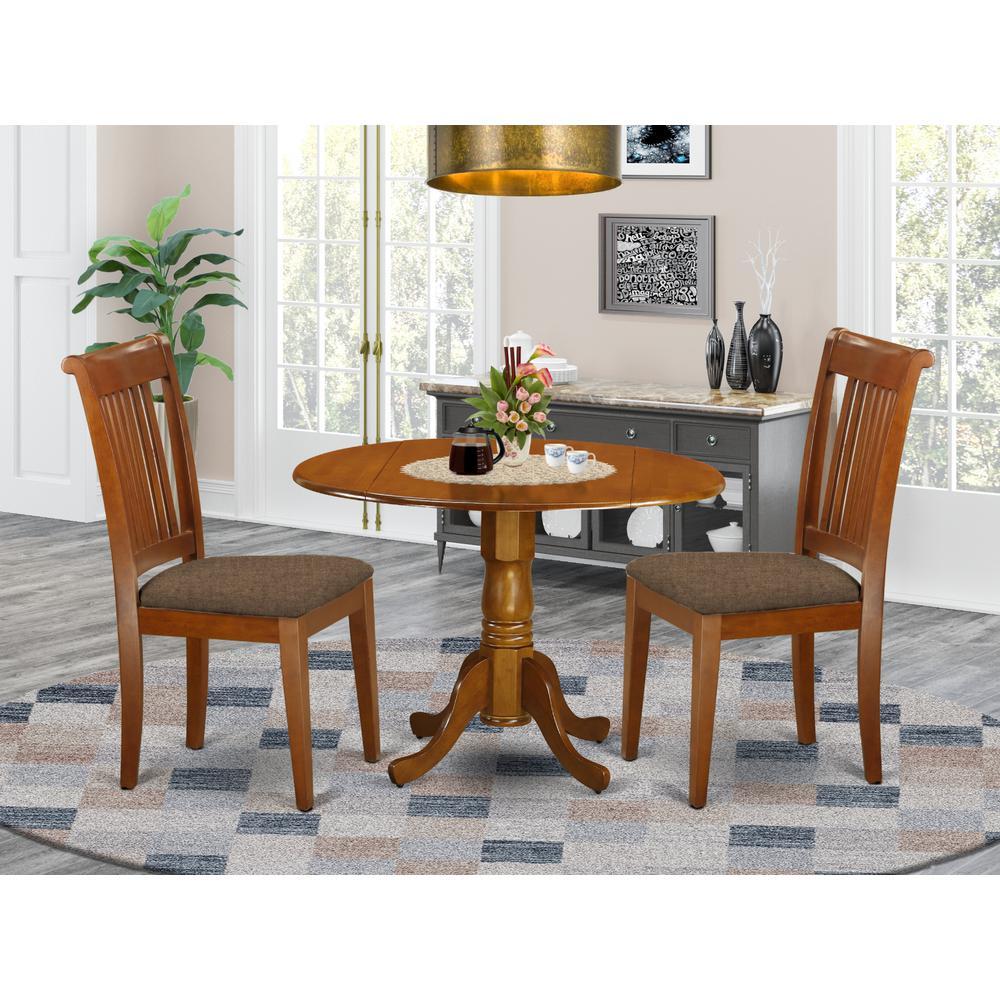 East West Furniture DLPO3-SBR-C 3 PC small Kitchen Table and Chairs set-breakfast nook plus 2 dinette Chairs