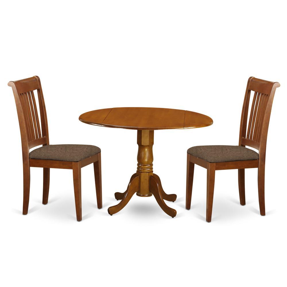 East West Furniture DLPO3-SBR-C 3 PC small Kitchen Table and Chairs set-breakfast nook plus 2 dinette Chairs