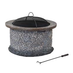 Sunjoy Fire Pit for Outside, Outdoor Stone Wood Burning Firepits