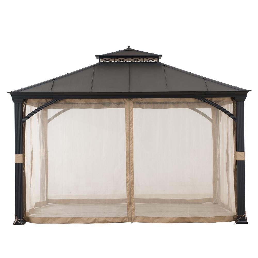 Sunjoy Outdoor Patio Black Steel Frame Hardtop Gazebo with 2-Tier Steel Roof