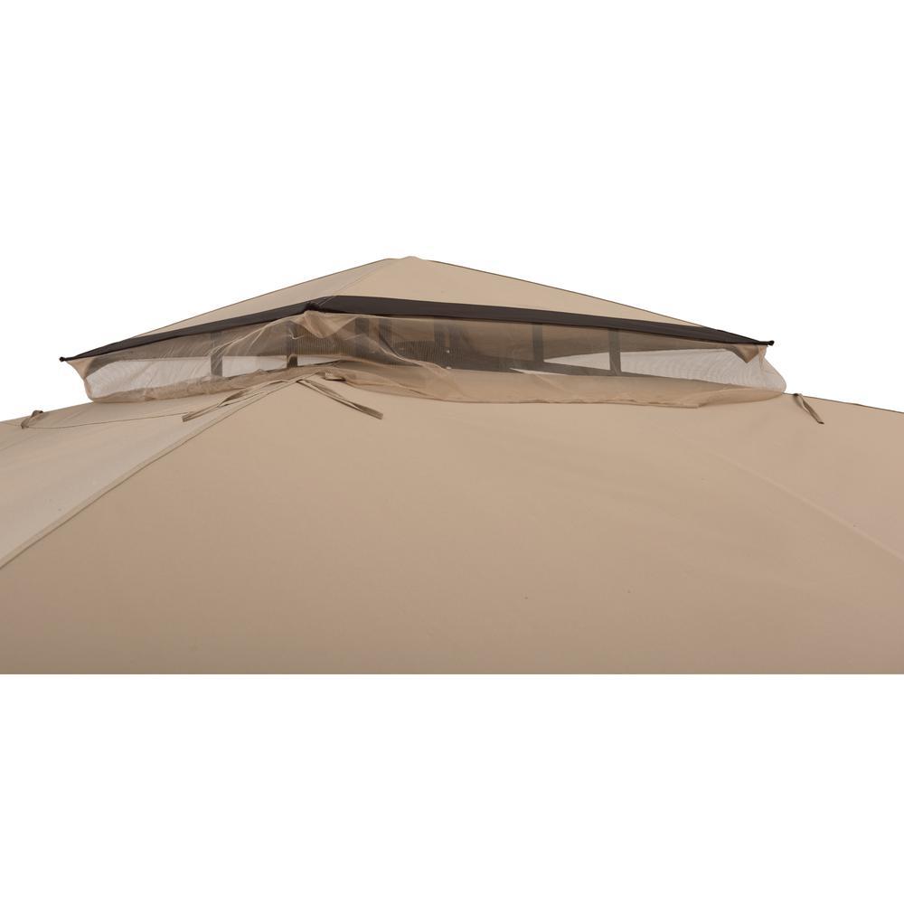 Sunjoy 11 ft. x 13 ft. Tan and Brown Gazebo with LED Lighting and Bluetooth Sound