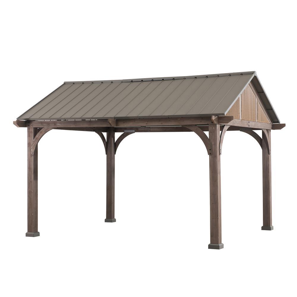 Sunjoy Maple Outdoor Patio Premium Cedar wood frame Gazebo with Hardtop Roof