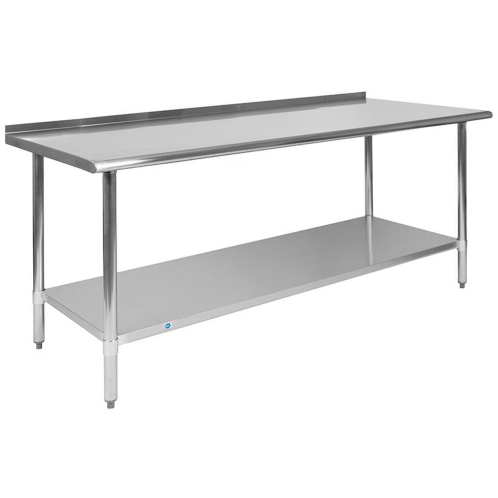 Flash Furniture Stainless Steel 18 Gauge Work Table with 1.5" Backsplash and Undershelf - NSF Certified - 72"W x 30"D x 36"H