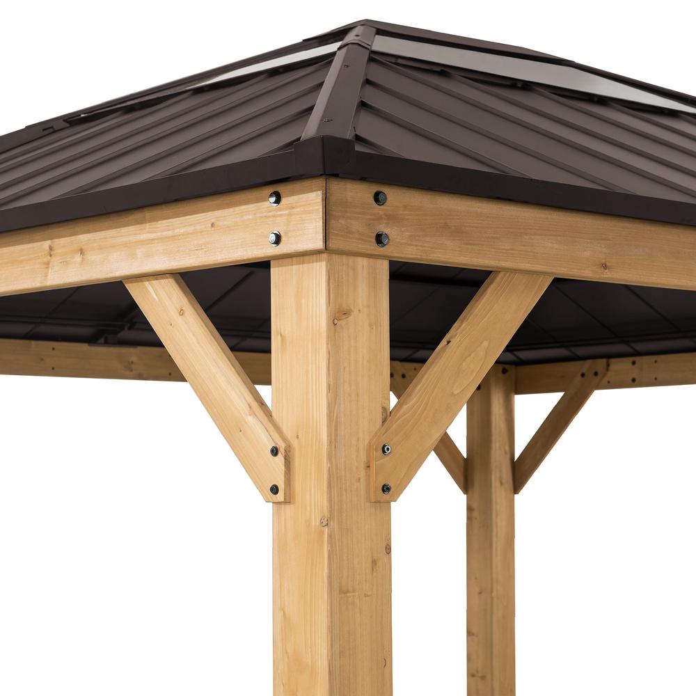Sunjoy Outdoor Patio Cedar Framed Gazebo with Steel and Polycarbonate Hip Roof Hardtop