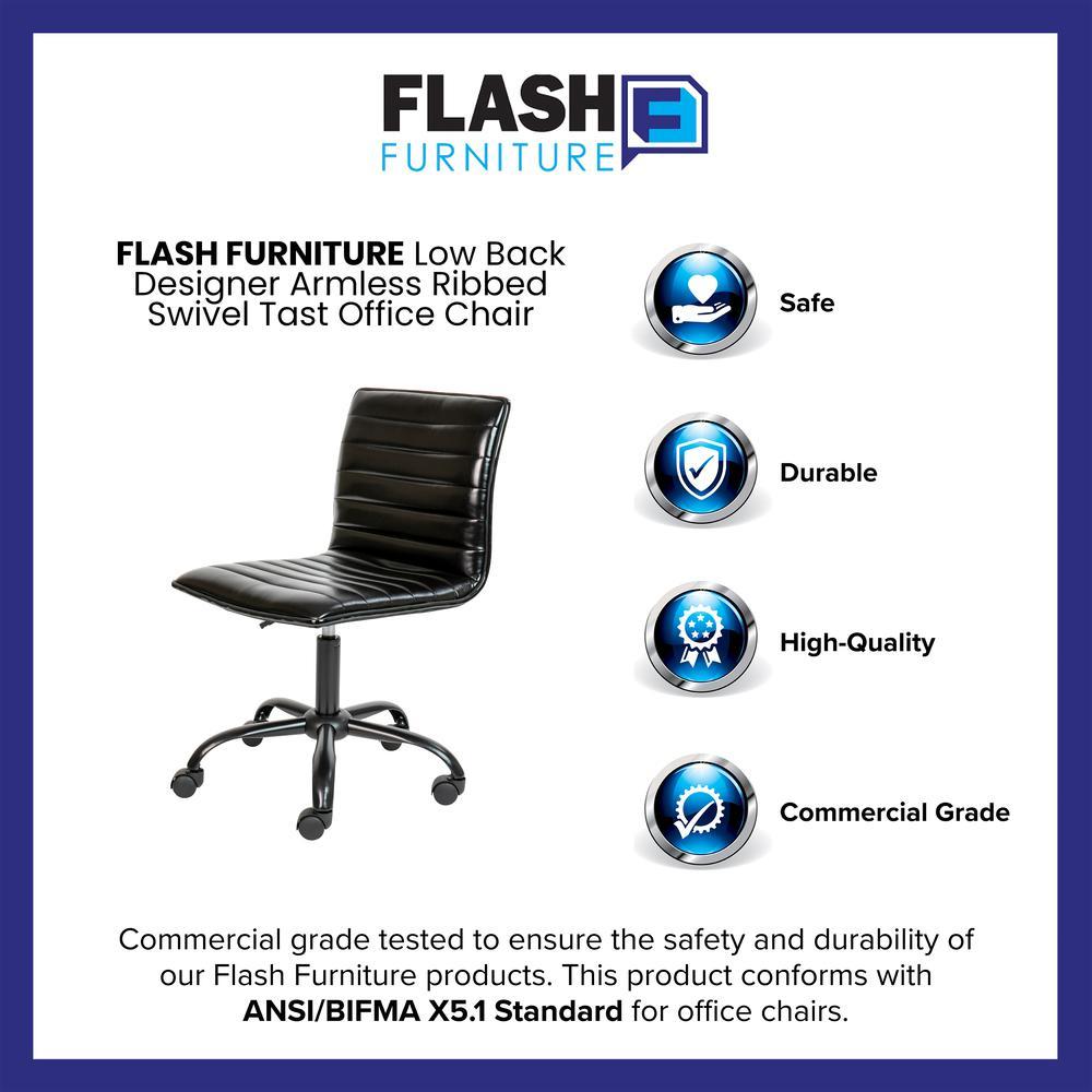 Flash Furniture Low Back Designer Armless Black Ribbed Swivel Task Office Chair with Black Frame and Base