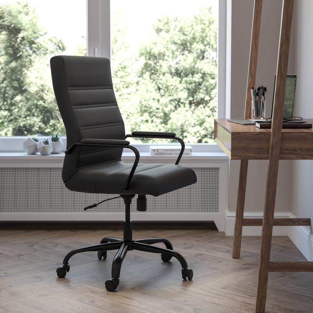 Flash Furniture High Back Black LeatherSoft Executive Swivel Office Chair with Black Frame and Arms