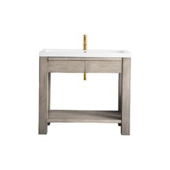 James Martin Vanities 39.5" Wooden Sink Console, Platinum Ash w/ White Glossy Composite Countertop
