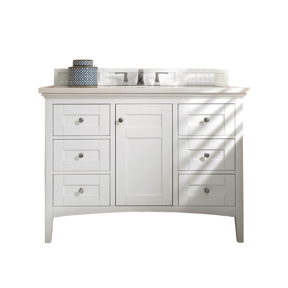 James Martin Vanities Palisades 48" Single Vanity, Bright  White w/ 3 CM Arctic Fall Solid Surface Top