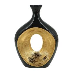 Sagebrook Home 15119-08 13 in. Ceramic 2-Tone Scratched Oval Vase&#44; Black & Gold