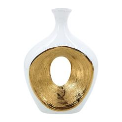 Sagebrook Home 15119-07 13 in. Ceramic 2-Tone Scratched Oval Vase&#44; White & Gold