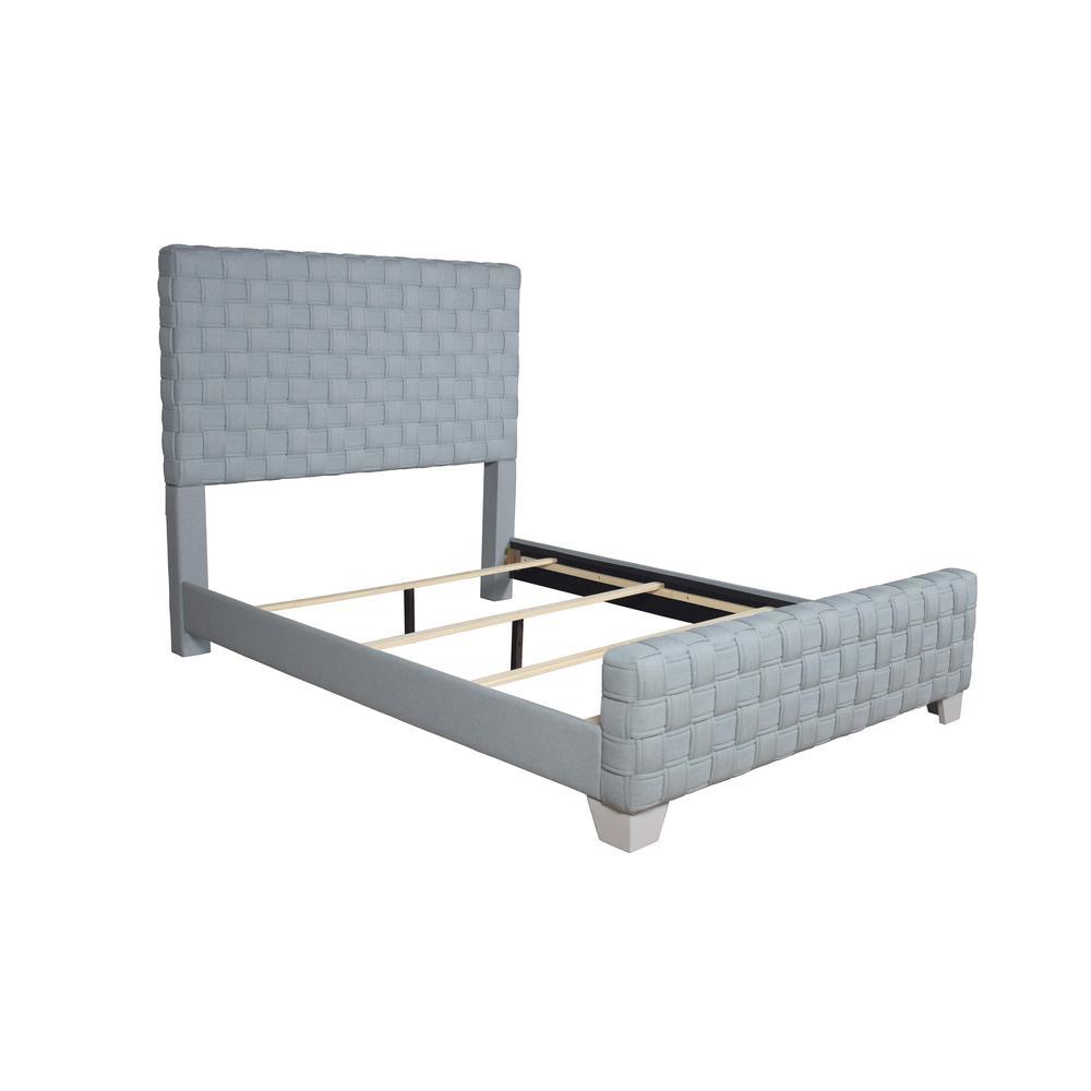 Acme Furniture Saree Eastern King Bed, Light Teal Chenille & Gray Finish
