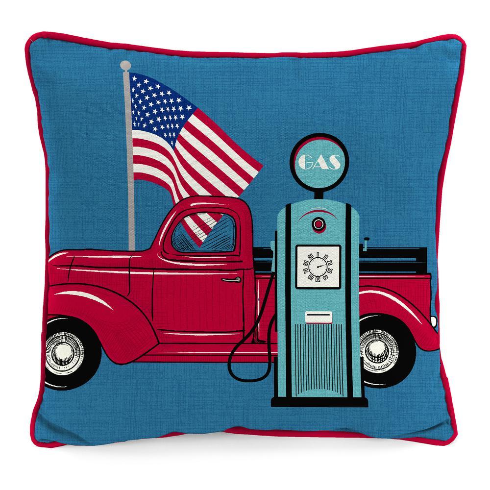 Jordan Manufacturing Co., Inc. Blue American Flag Truck Square Knife Edge Outdoor Throw Pillow with Welt