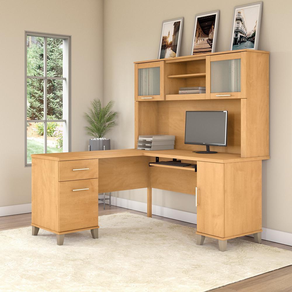 Bush Furniture Somerset 60W L Shaped Desk with Hutch, Maple Cross