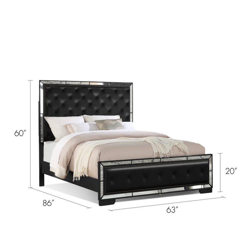 Reve & Belle Anzell 5pc Queen Bedroom Set with Mirror Trim, Black