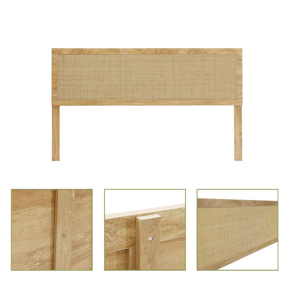 LuxenHome Oak Finish Manufactured Wood with Rattan Panel Headboard, King