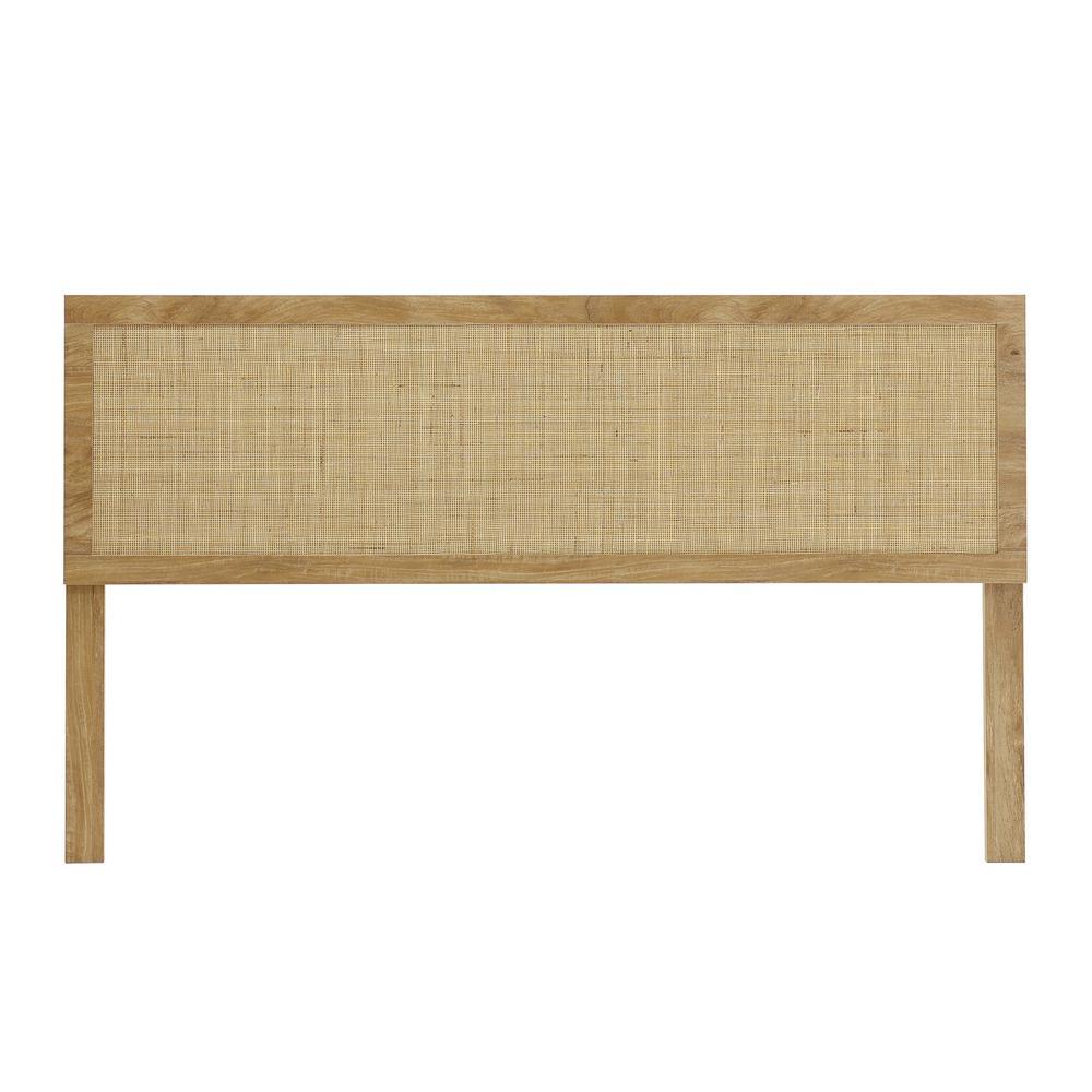 LuxenHome Oak Finish Manufactured Wood with Rattan Panel Headboard, King