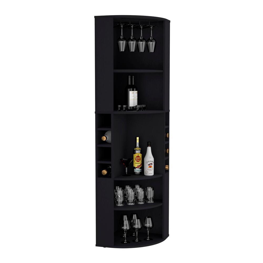 Depot E-Shop 71" Corner Bar Cabinet with Five Shelves, Eight Bottle Cubbies and Stemware