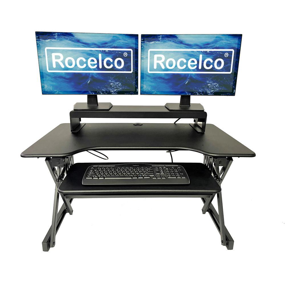 Rocelco 40" Large Height Adjustable Standing Desk Converter -Dual Monitor Stand BUNDLE