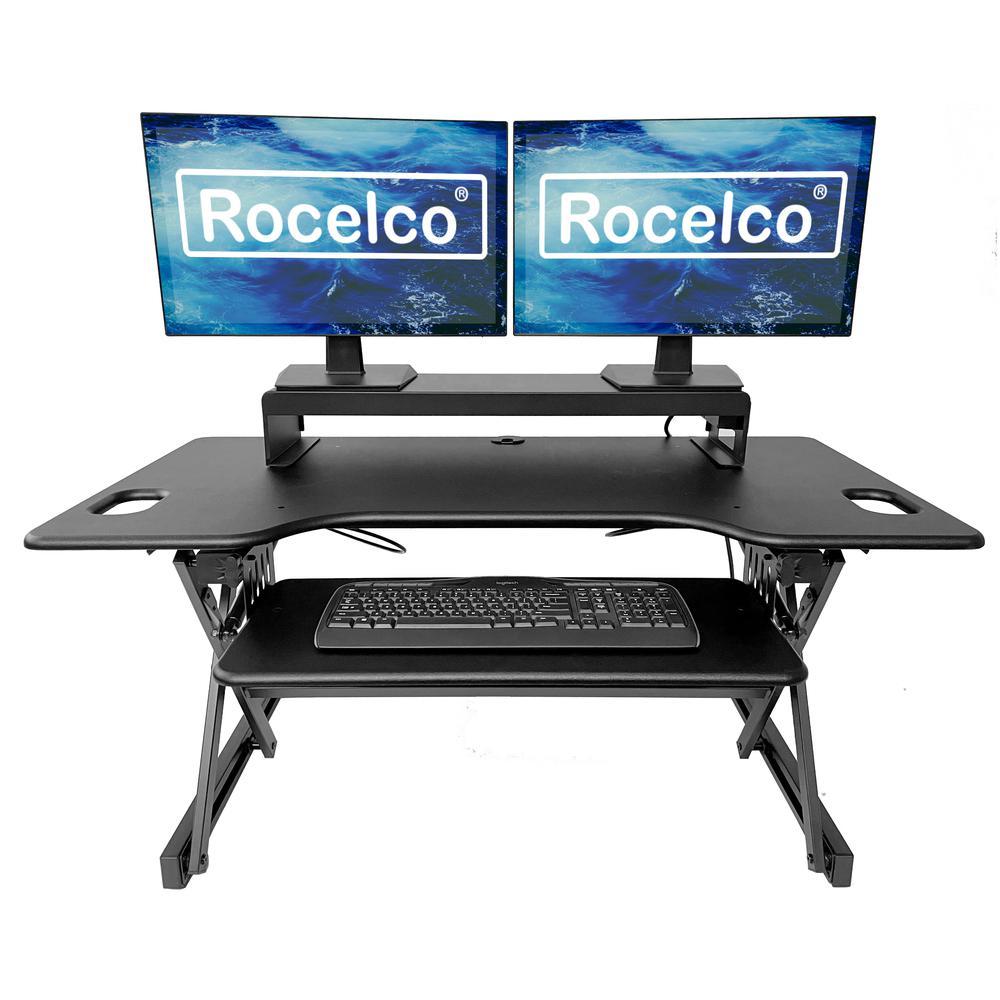 Rocelco 46" Large Height Adjustable Standing Desk Converter - Dual Monitor Stand BUNDLE