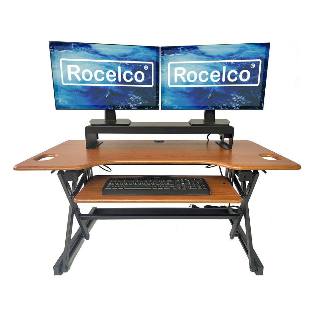 Rocelco 46" Large Height Adjustable Standing Desk Converter with Dual Monitor Stand BUNDLE