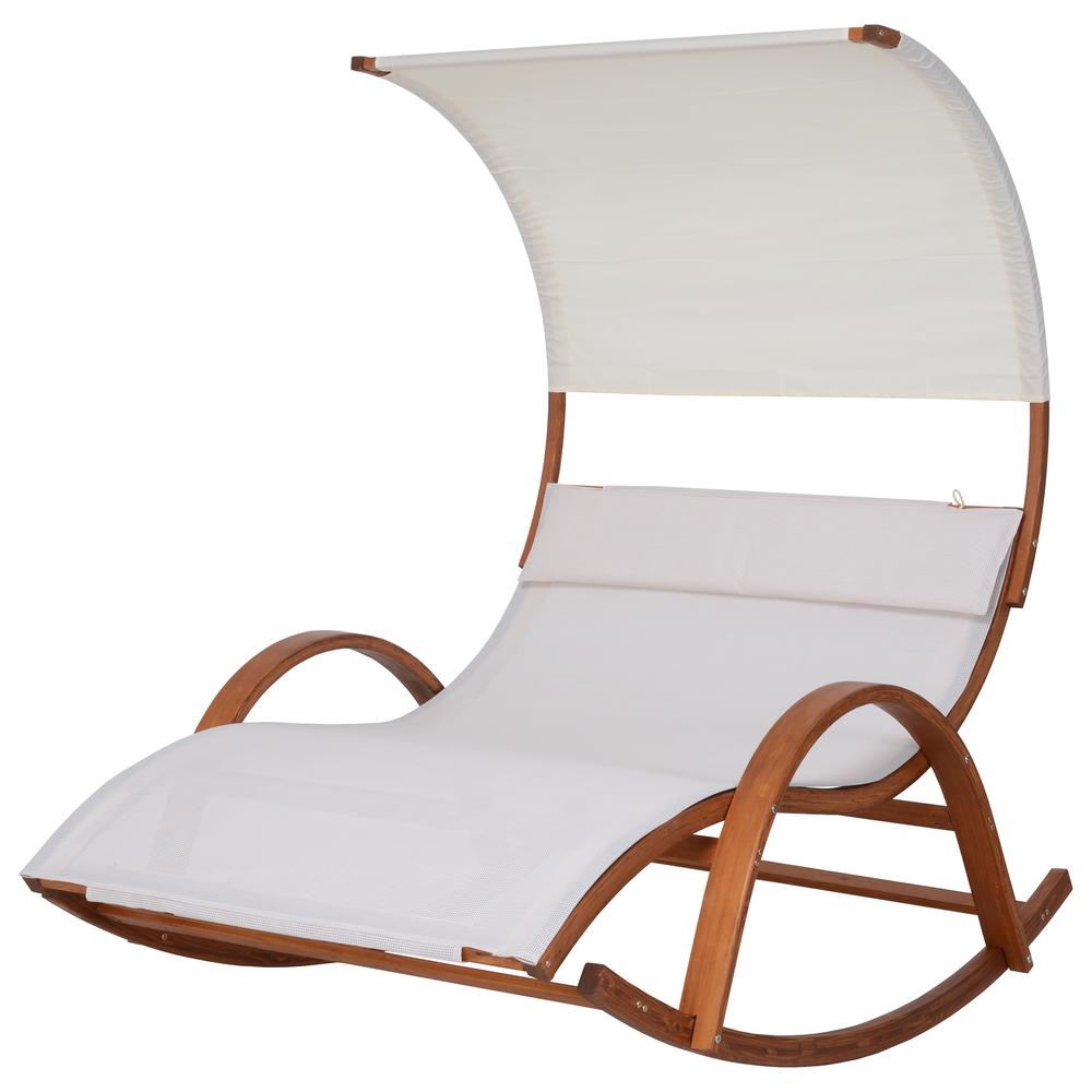 Deko Living Outdoor Cedar Wood Patio Lounge Daybed with White Textilene Fabric & Canopy