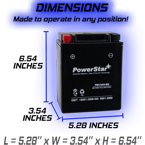 PowerStar YTX14AH-BS Snowmobile Battery Compatible with  Polaris 800 XC (Electric Start)