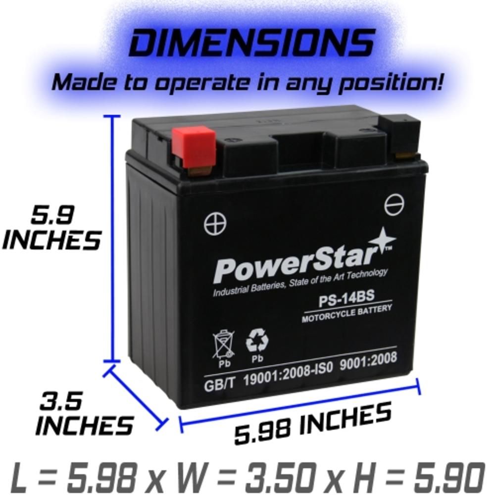PowerStar PS-14BS Motorcycle Battery for YTX14-BS Compatible With Piaggio MP3 500 Business ABS