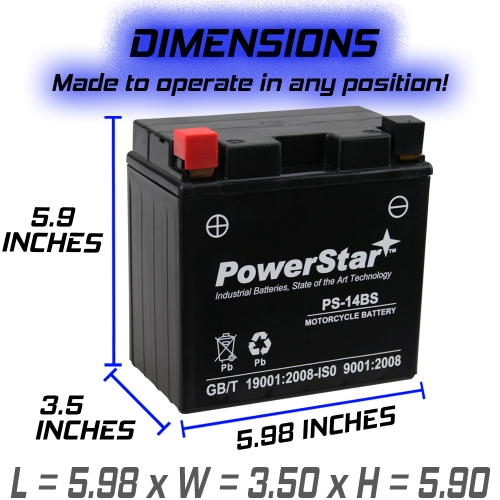 PowerStar PS-14BS Snowmobile Battery for YTX14-BS Compatible With Yamaha RX10L Apex LE 50th