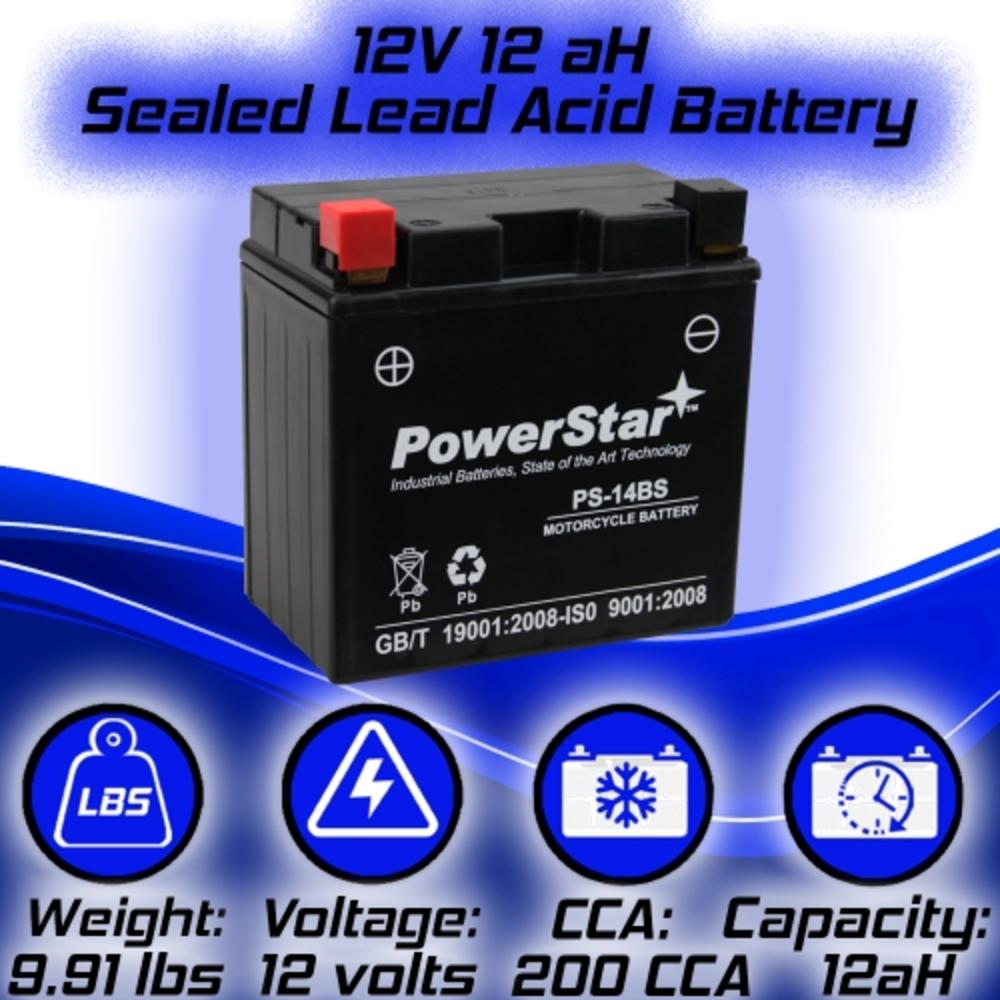 PowerStar PS-14BS Snowmobile Battery for YTX14-BS Compatible With Yamaha RX10M Apex Mountain