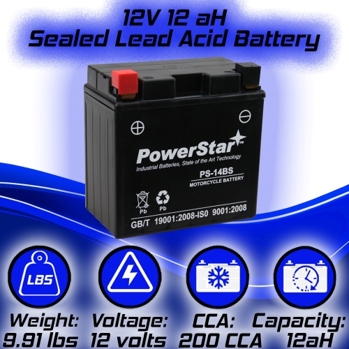 PowerStar PS-14BS Snowmobile Battery for YTX14-BS Compatible With Yamaha RXW10GT Attack GT