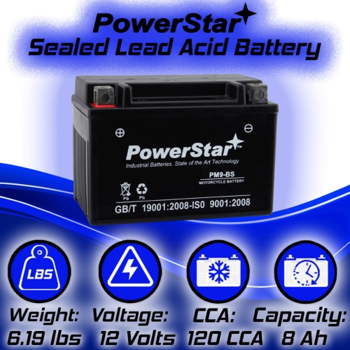 PowerStar YTX9-BS Motorcycle Battery Compatible with Kymco Bet & Win 150 2004 to 2007