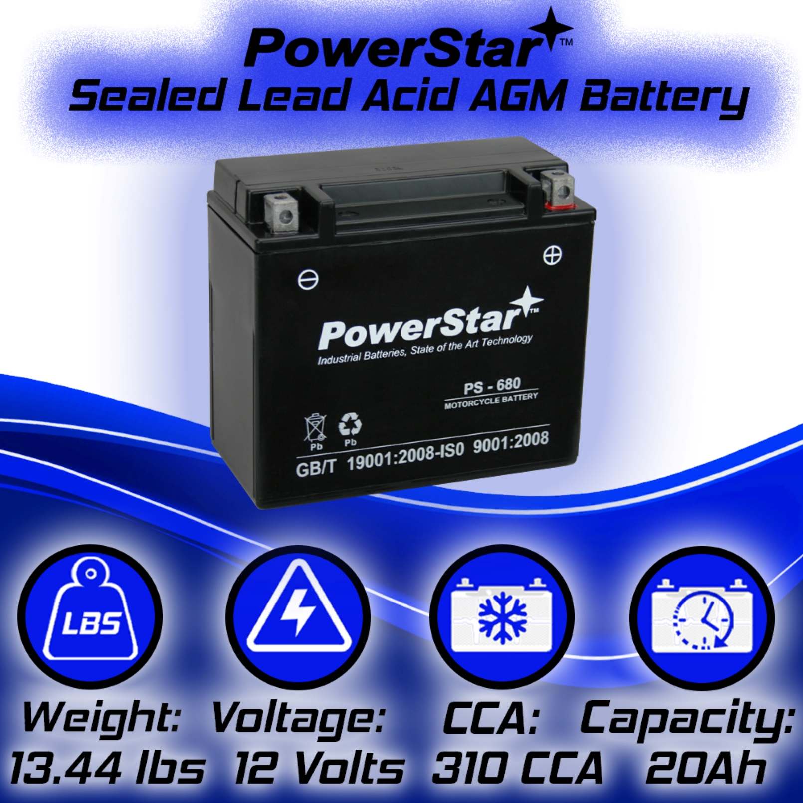 PowerStar PS-680 Motorsports Battery Compatible with Harley DavidsonFXD Dyne Super Glide 2007 to 2010