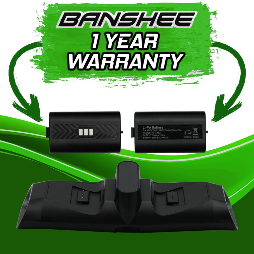 banshee Xbox Series X, Xbox-one, Xbox-one S/X, Xbox Elite 2 Rechargeable Battery Packs, 4 Replacement Battery Covers, & Charging Dock