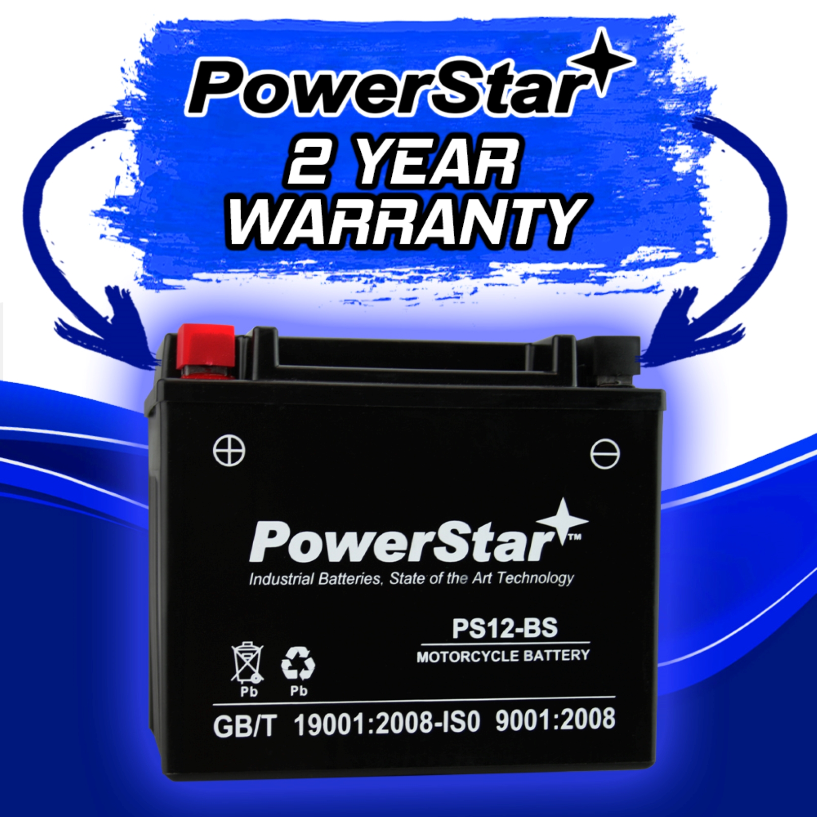 PowerStar YTX12-BS Motorcycle Battery Compatible with Kawasaki ZX750 Ninja ZX-7R 2001 to 2003