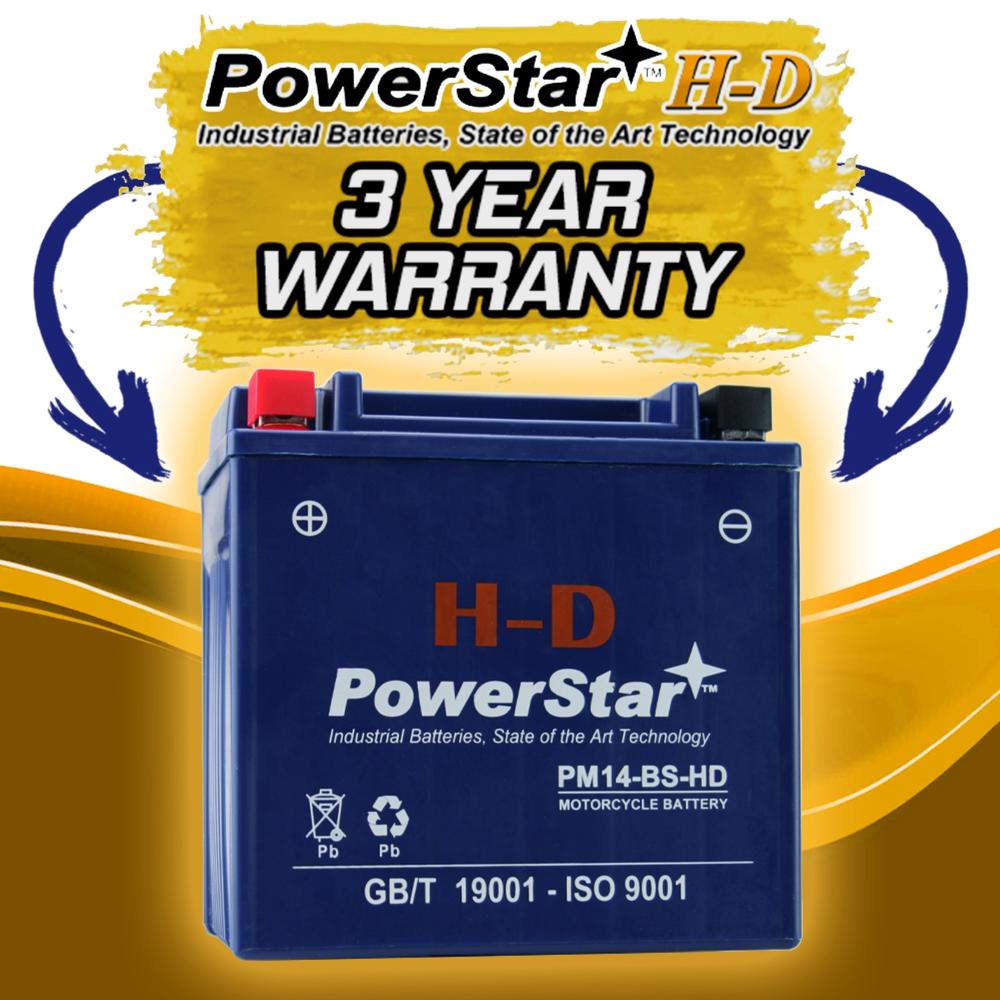PowerStar H-D YTX14-BS Snowmobile Battery Compatible with Yamaha RX10PS Apex SE 2011 to 2015