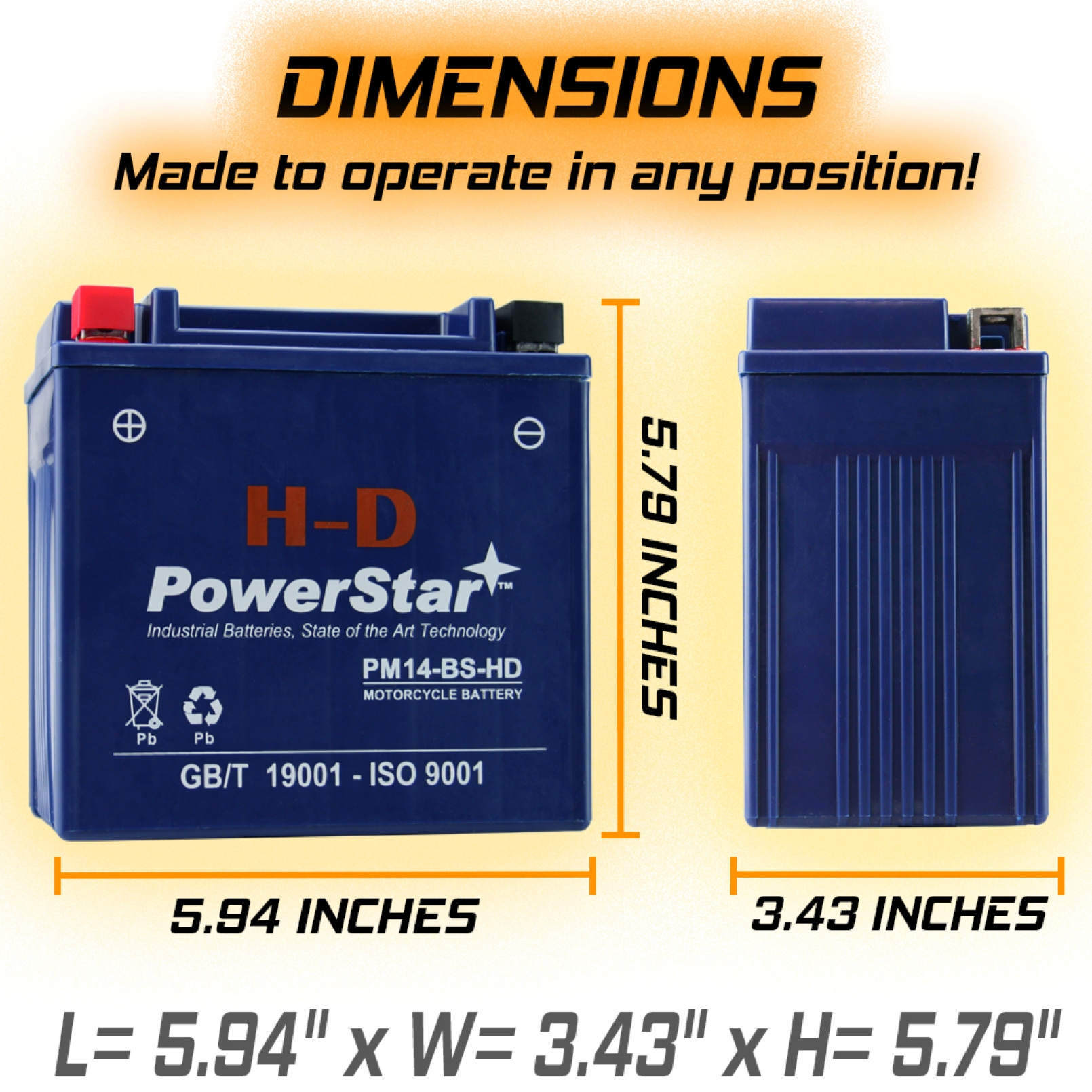 PowerStar H-D YTX14-BS Snowmobile Battery Compatible with Yamaha RXW10GT Attack GT 2007 to 2007