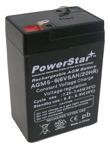 POWERSTAR 6V 5Ah (SLA) Rechargeable Battery for Alarms  ATV's and motorcycles 2YR WARRANTY