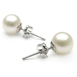 Diamond Princess Genuine 8.5-9mm Freshwater Cultured Pearl Button Earrings in Sterling Silver