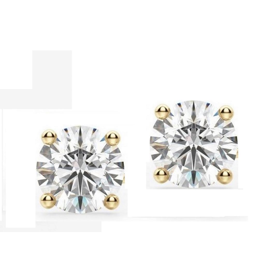 Diamond Princess Genuine 1 Carat Natural Solitaire Round Cut Diamond 4 Prong Post Back Stud Earrings In 14K Yellow Gold