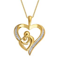 Diamond Princess Gorgeous 0.03 Carat Diamond Mother & Child  Heart Pendant Necklace In 18K Gold Plated