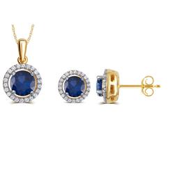 Diamond Princess Elegant 0.80 Ctw Created Round Shaped Gemstone & White Sapphire Necklace And Earrings Set In 14K Yellow Gold Plated