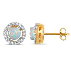 Diamond Princess Elegant 0.42 Ctw Created Round Shaped Opal & White Sapphire Earrings In 14K Yellow Gold Plated