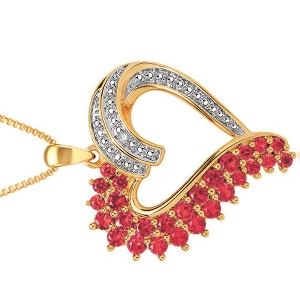 Diamond Princess Beautiful 2.57 Carat Created  Ruby with Natural Diamond Accent Heart Shaped Necklace In 14K Yellow Gold Plated.
