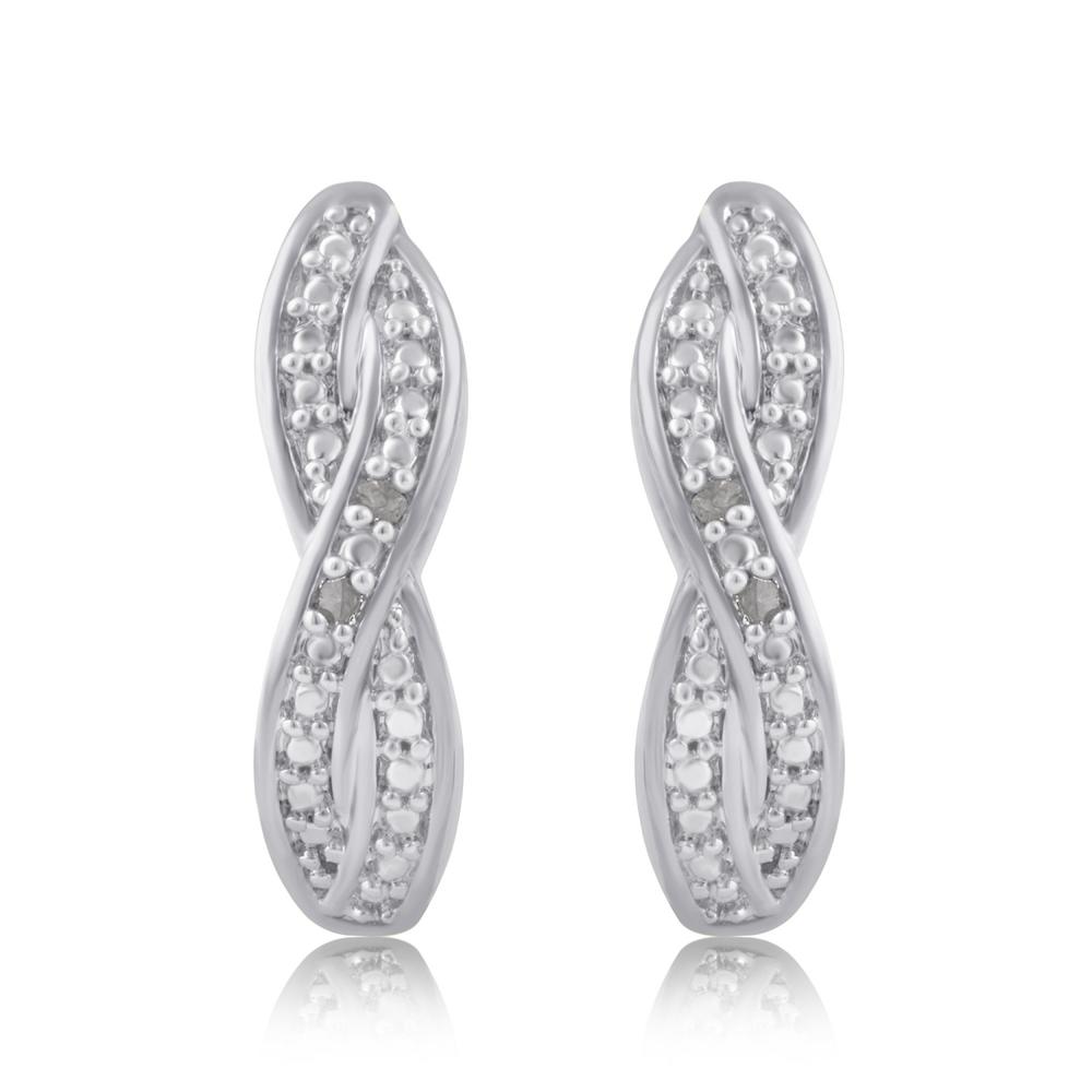 Diamond Princess Genuine 0.02 cttw Diamond Accent Twisted Hoop Earrings In 14K White Gold Plated
