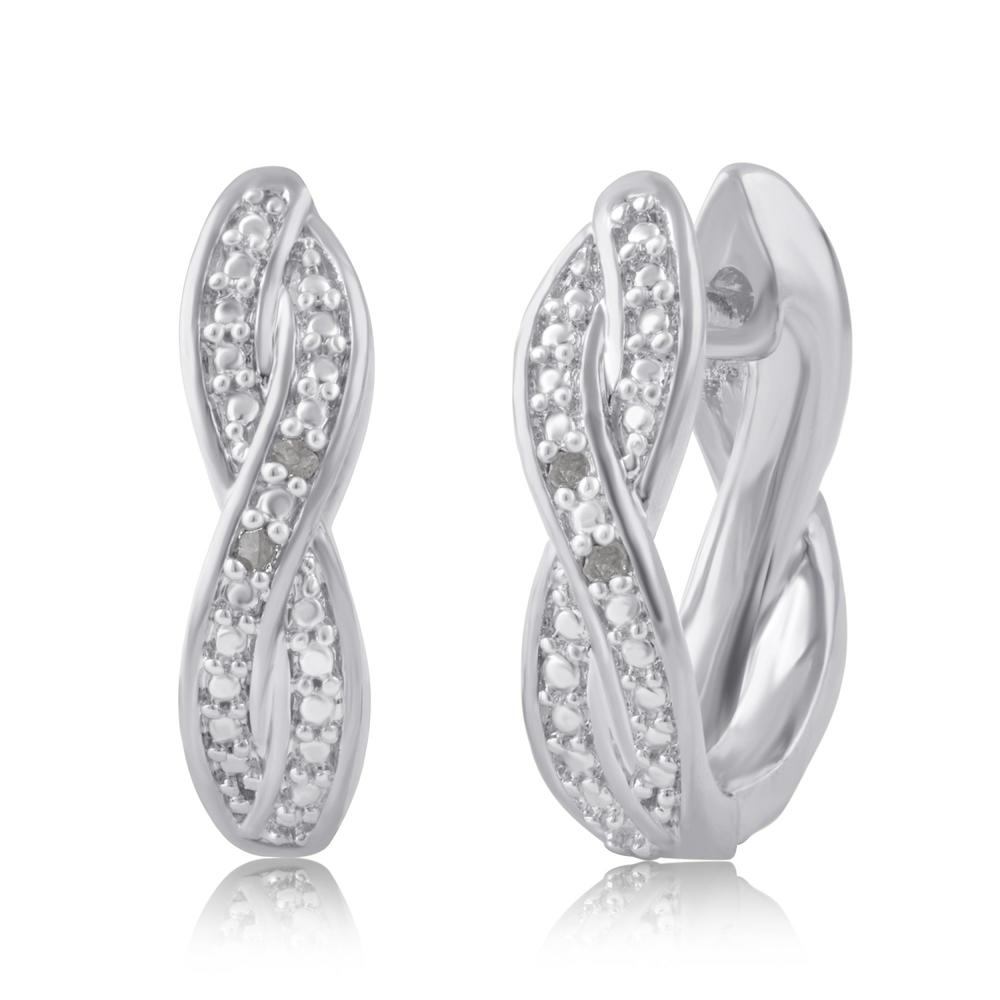Diamond Princess Genuine 0.02 cttw Diamond Accent Twisted Hoop Earrings In 14K White Gold Plated