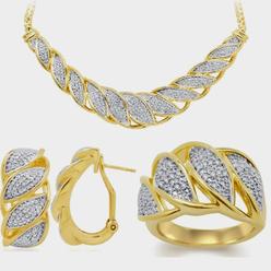 Diamond Princess Genuine 0.20 Ctw Natural Diamond Accent Necklace, Earrings and Ring Set In 14K Yellow Gold Plated.